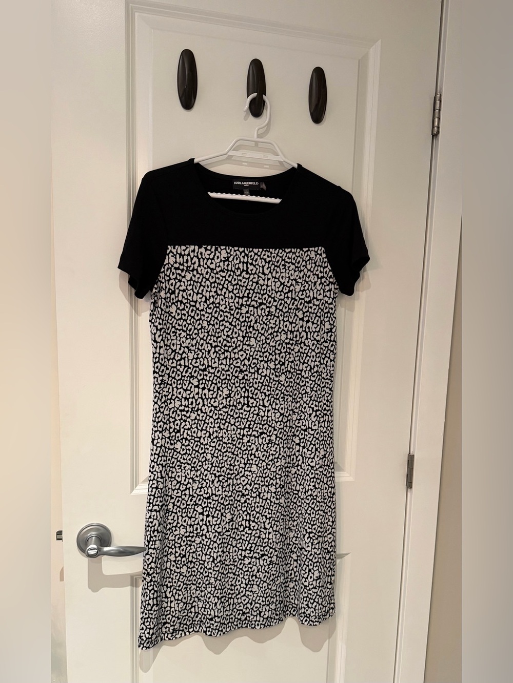 Karl Lagerfeld Black & White Animal-Print Midi Dress